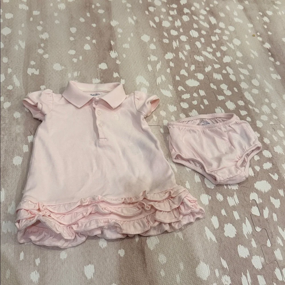 Polo by Ralph Lauren Light Pink Ruffle Hem Polo Dress - Girls